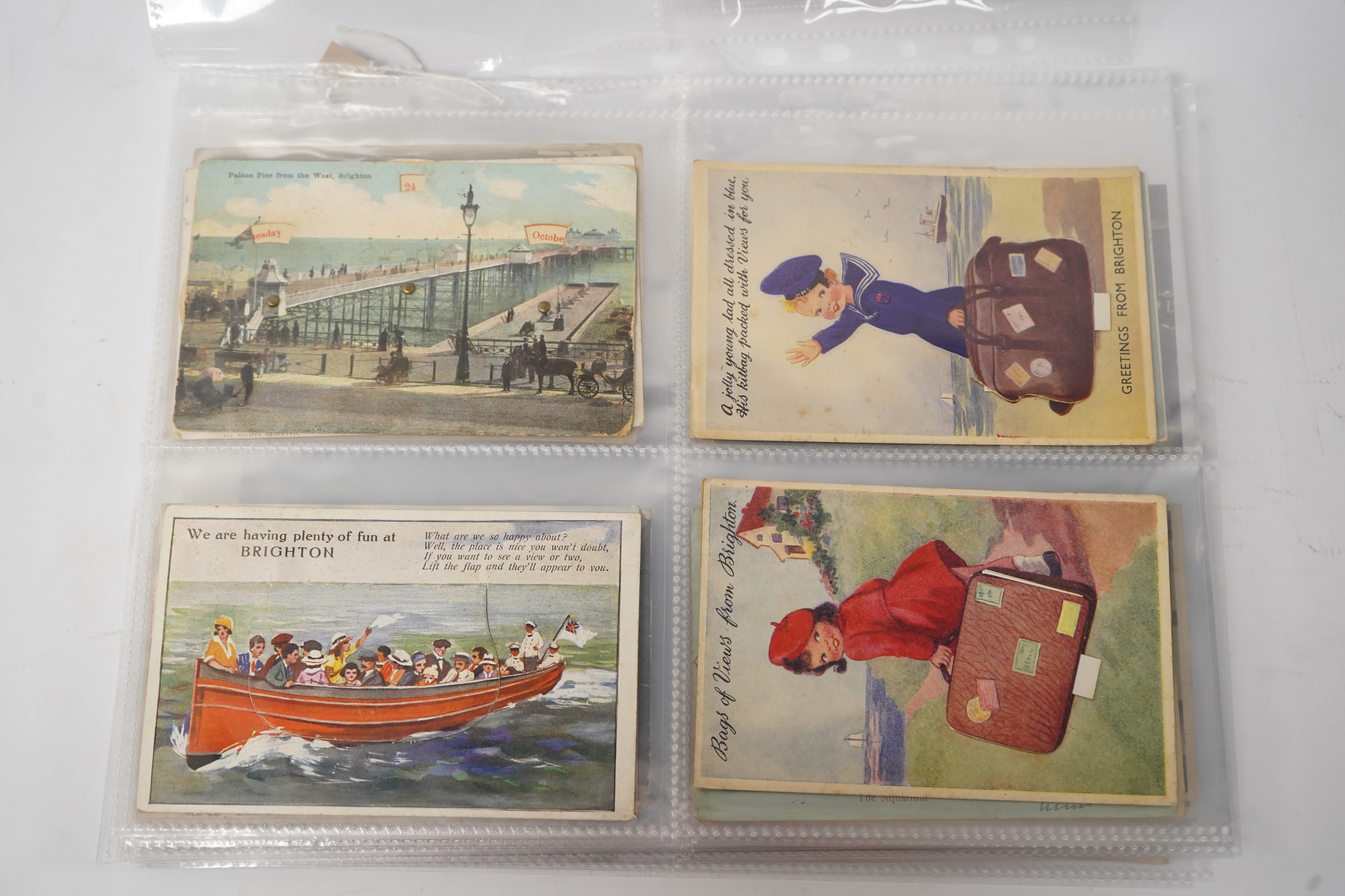 Brighton & Hove interest; a collection of one hundred and twelve assorted vintage postcards, mostly pre WW1, including novelty, shopfronts and Albion football matches